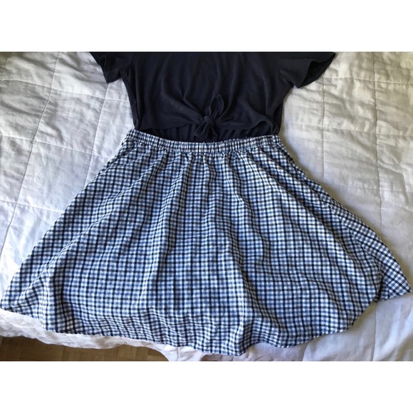 Navy blue and gingham dress with tie front - Picture 5 of 6